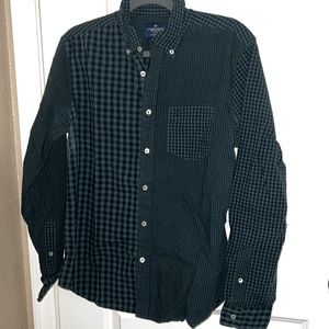 AEO Green/Black Checkered Button Down